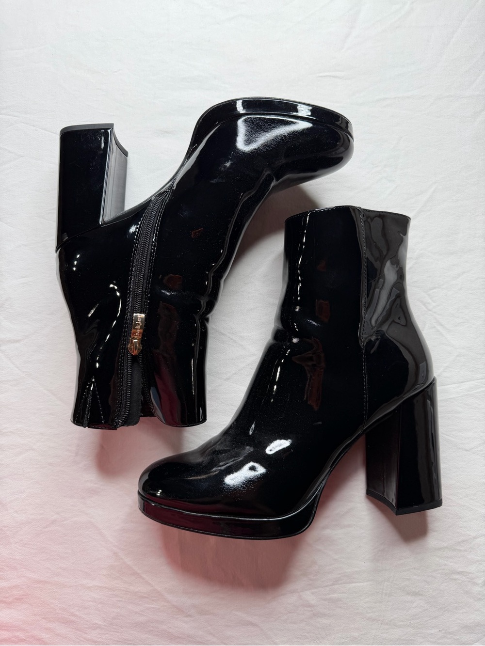 Limelight Black Patent Platform Chunky Heel Ankle Boots Y2K Size 11